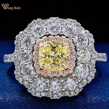 Wong Rain Роскошное 100% Стерлинговое Серебро 925 пробы 2CT Цветок AAAAA Цирконы Драгоценный Камень Свадебное Обручальное Кольцо Для Женщин Ювелирные Изделия Подарки