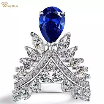 Wong Rain Роскошное 100% стерлинговое серебро 925 пробы грушевидной огранки AAAAA с цирконами, драгоценный камень, юбилейное вечерние, женское коктейльное кольцо, ювелирные изделия