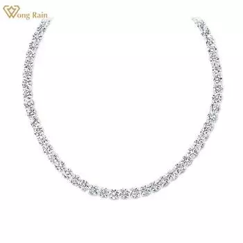 Wong Rain Роскошное 100% Стерлинговое Серебро 925 пробы 4 мм AAAAA Циркон Драгоценный камень Личность Женщины Подвеска Ожерелье Изысканные ювелирные изделия Длина цепи 38 СМ