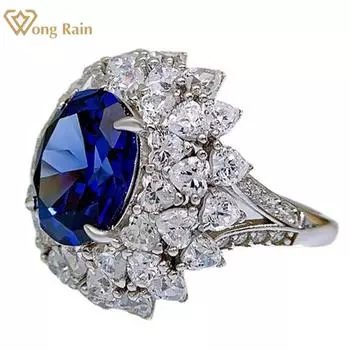 Wong Rain Роскошное коктейльное кольцо из 100% стерлингового серебра 925 пробы овальной огранки 10*12 мм AAAAA с цирконами и драгоценными камнями, ювелирные изделия в подарок
