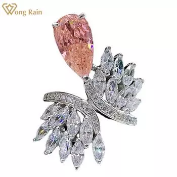 Wong Rain Роскошное коктейльное кольцо из 100% стерлингового серебра 925 пробы грушевидной огранки 7*13 мм AAAAA с цирконами для женщин, ювелирные изделия, Рождественский подарок