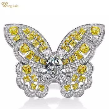 Wong Rain Роскошное Коктейльное кольцо из стерлингового серебра 925 пробы AAAAA с цирконами, драгоценный камень, юбилейное вечерние, коктейльное кольцо для женщин, изящные ювелирные изделия, подарок