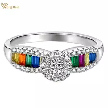 Wong Rain Роскошное кольцо из 100% стерлингового серебра 925 пробы, многоцветное кольцо AAAAA с цирконами и драгоценными камнями для женщин, ювелирные изделия, кольцо для свадебной вечеринки, подарок