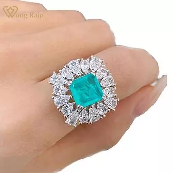 Wong Rain Роскошное кольцо из 100% стерлингового серебра 925 пробы AAAAA с цирконами, драгоценный камень, свадебное обручальное регулируемое кольцо для женщин, ювелирные изделия