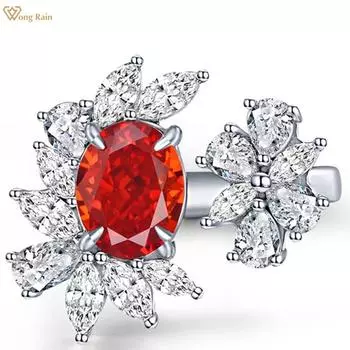 Wong Rain Роскошное кольцо из 100% стерлингового серебра 925 пробы ледяной огранки AAAAA с цирконами, драгоценный камень, открытое кольцо для свадебной вечеринки для женщин, ювелирные изделия