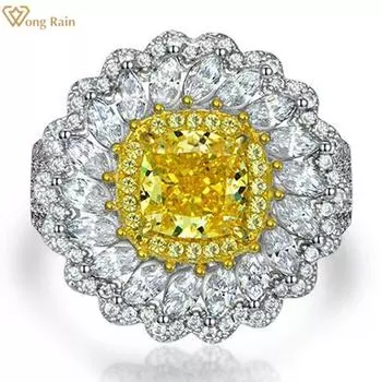 Wong Rain Роскошное кольцо из стерлингового серебра 925 пробы с измельченным льдом, цветок ромашки AAAAA, цирконы, драгоценный камень, женское кольцо на годовщину свадьбы, ювелирные изделия