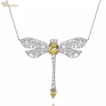 Wong Rain Роскошное ожерелье из 100% стерлингового серебра 925 пробы AAAAA с цирконами, драгоценный камень, юбилейная вечеринка, подвеска в виде стрекозы для женщин, изящные ювелирные изделия