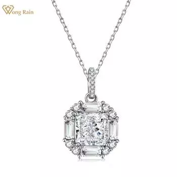 Wong Rain Роскошное ожерелье из стерлингового серебра 925 пробы с дробленым льдом 8*8 мм AAAAA цирконы с драгоценными камнями кулон ожерелье свадьба помолвка изящные ювелирные изделия для женщин