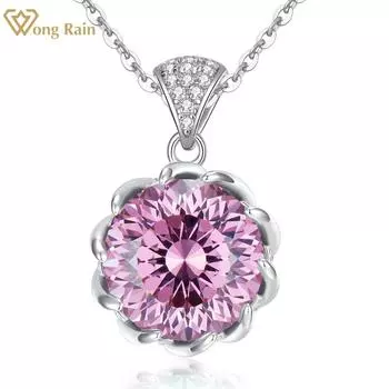 Wong Rain Роскошное ожерелье из стерлингового серебра 925 пробы 7,5 карата с розовым цветком AAAAA с цирконами и драгоценными камнями, ожерелье для женщин, ювелирные изделия, подарки