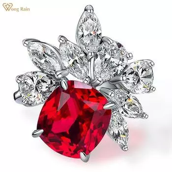 Wong Rain Роскошное Стерлинговое Серебро 925 пробы 10*11 мм Синтетический Рубин Циркон Драгоценный Камень Свадебная Вечеринка Коктейльное Кольцо Изысканные Ювелирные Изделия Подарки