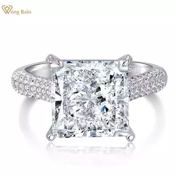 Wong Rain Роскошное твердое кольцо из стерлингового серебра 925 пробы с дробленым льдом 10*10 мм AAAAA цирконы с драгоценными камнями свадебное обручальное ювелирное изделие