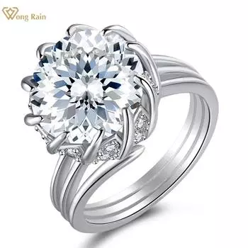 Wong Rain Роскошное твердое кольцо из стерлингового серебра 925 пробы с цветочной огранкой 12 мм AAAAA с цирконами и драгоценными камнями, свадебное обручальное ювелирное украшение для женщин