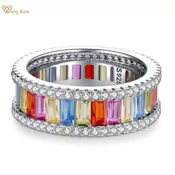 Wong Rain Роскошное твердое серебро 925 пробы изумрудной огранки разноцветное обручальное кольцо с цирконами AAAAA, ювелирное кольцо для женщин, подарок