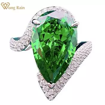 Wong Rain Роскошное юбилейное кольцо из 100% стерлингового серебра 925 пробы грушевидной огранки 10*16 мм AAAAA с цирконами и драгоценными камнями для женщин, ювелирные изделия