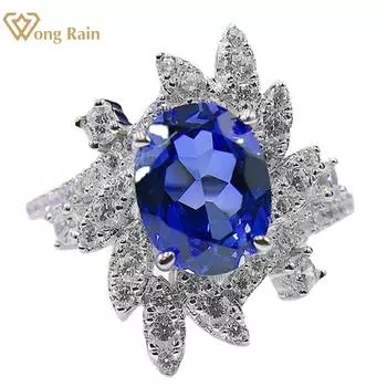 Wong Rain Роскошное винтажное кольцо из стерлингового серебра 925 пробы овальной формы 7*9 мм AAAAA с цирконами, драгоценный камень, свадебное обручальное кольцо, ювелирные изделия, подарки