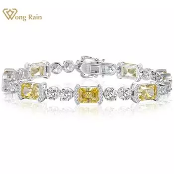 Wong Rain Роскошные 100% Стерлингового Серебра 925 пробы 6*8 мм Измельченный Лед AAAAA Циркон Драгоценный Камень Женские Браслеты Ювелирные Изделия Подарок На Годовщину
