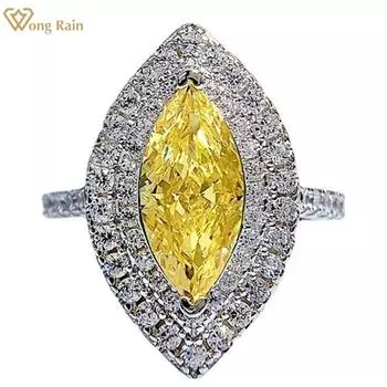 Wong Rain Роскошные кольца из 100% стерлингового серебра 925 пробы с огранкой «маркиз» 6*13 мм AAAAA с цирконами и драгоценными камнями для свадебной вечеринки, ювелирные изделия, подарки
