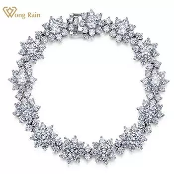 Wong Rain Роскошные однотонные стерлингового серебра 925 пробы с цветком AAAAA цирконы драгоценный камень романтические браслеты ювелирные изделия подарок на годовщину