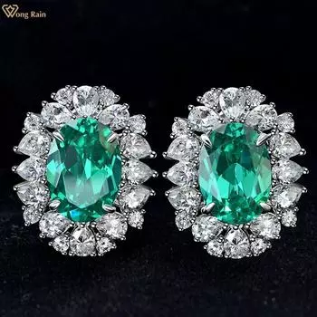 Wong Rain Роскошные серьги-гвоздики из стерлингового серебра 925 пробы овальной огранки AAAAA с цирконами, вечерние серьги-гвоздики, ювелирные изделия в подарок