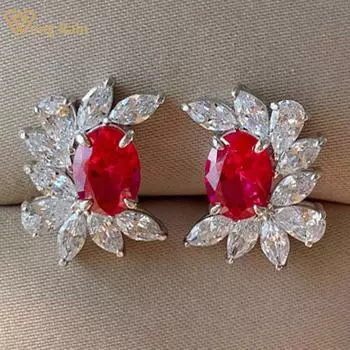 Wong Rain Роскошные серьги-гвоздики из 100% стерлингового серебра 925 пробы с дробленым льдом AAAAA, цирконы, драгоценные камни, серьги-гвоздики для женщин, ювелирные изделия, подарок