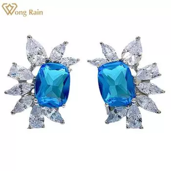 Wong Rain Роскошные серьги-гвоздики из 100% стерлингового серебра 925 пробы с цветком AAAAA, цирконы, драгоценный камень, гипербола, серьги-гвоздики, ювелирные изделия, подарки