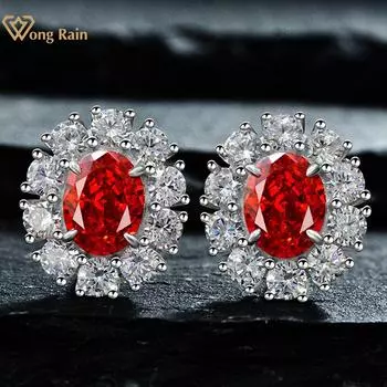 Wong Rain Роскошные серьги-гвоздики из стерлингового серебра 925 пробы овальной огранки AAAAA с цирконами, драгоценные камни для свадебной вечеринки, серьги-гвоздики, ювелирные изделия в подарок