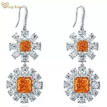 Wong Rain Роскошные серьги из стерлингового серебра 925 пробы ледяной огранки AAAAA с цирконами, драгоценный камень, висячие серьги с цветком ромашки, ювелирные изделия