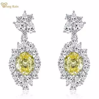 Wong Rain Роскошные серьги-капли из стерлингового серебра 925 пробы 9*11 мм 3,5 карата с цветочной огранкой AAAAA с цирконами и драгоценными камнями, свадебные и помолвочные ювелирные изделия