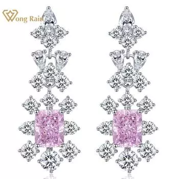Wong Rain Роскошные серьги-подвески из 100% стерлингового серебра 925 пробы 7*9 мм с дробленым льдом AAAAA, цирконы, драгоценные камни, свадебные ювелирные украшения для женщин