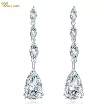 Wong Rain Роскошные серьги-подвески из 100% стерлингового серебра 925 пробы с цирконами AAAAA, драгоценный камень для свадьбы и помолвки, висячие серьги, ювелирные изделия