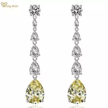 Wong Rain Роскошные серьги-подвески из 100% стерлингового серебра 925 пробы 9*13 мм AAAAA с цирконами и драгоценными камнями для вечеринки, длинные висячие серьги для женщин, изящные ювелирные изделия