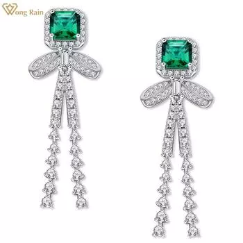 Wong Rain Роскошные серьги-подвески из 100% стерлингового серебра 925 пробы AAAAA с цирконами, драгоценные камни, висячие серьги-шпильки, ювелирные изделия в подарок