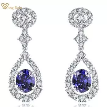 Wong Rain Роскошные серьги-подвески из 100% стерлингового серебра 925 пробы с грушевидной огранкой AAAAA, цирконы, драгоценные камни, вечерние серьги-подвески для женщин, ювелирные изделия, подарок