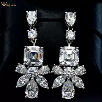 Wong Rain Роскошные серьги-подвески из стерлингового серебра 925 пробы с цирконами AAAAA огранки AAAAA, драгоценные камни для свадебной вечеринки, висячие серьги-шпильки, ювелирные изделия