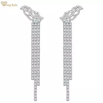 Wong Rain Роскошные серьги-подвески из стерлингового серебра 925 пробы AAAAA с цирконами, драгоценные камни для свадебной вечеринки, с длинными кисточками, висячие серьги-шпильки, ювелирные изделия