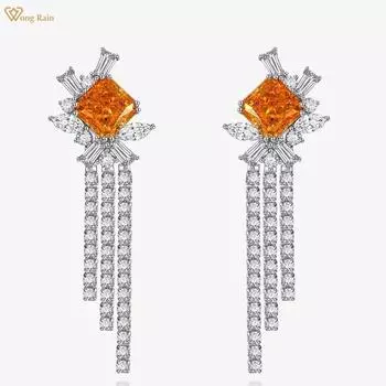 Wong Rain Роскошные серьги-подвески из стерлингового серебра 925 пробы с измельченным льдом AAAAA, цирконы, драгоценные камни, вечерние серьги-подвески с кисточками для женщин, ювелирные изделия-шпильки