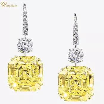 Wong Rain Роскошные серьги-подвески из стерлингового серебра 925 пробы с огранкой 14*14 мм AAAAA, цирконы, драгоценные камни, женские серьги-подвески, изысканные ювелирные изделия, подарок