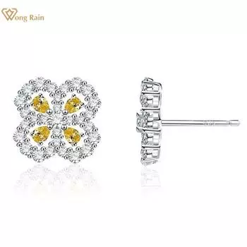 Wong Rain Роскошные твердые серьги-гвоздики из стерлингового серебра 925 пробы AAAAA с цирконами, драгоценные камни, четырехлистный клевер, серьги-гвоздики для женщин, ювелирные изделия