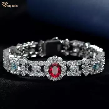 Wong Rain Роскошный браслет из стерлингового серебра 925 пробы овальной формы 8*10 мм AAAAA с цирконами, драгоценный камень, браслет в богемном стиле для женщин, ювелирные украшения, подарок