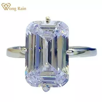 Wong Rain Simple 100% стерлинговое серебро 925 пробы изумрудной огранки 8*12 мм AAAAA цирконы драгоценный камень свадебное обручальное кольцо ювелирные изделия