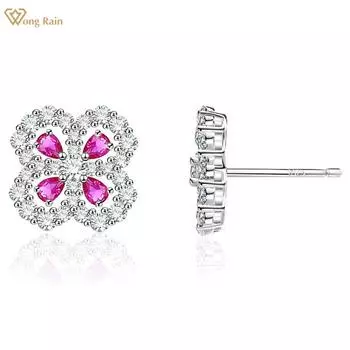 Wong Rain Solid 925 пробы серебро AAAAA цирконы драгоценный камень четырехлистный клевер серьги-гвоздики свадебные и помолвочные ювелирные изделия