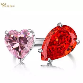 Wong Rain Solid 925 пробы серебро сердце/груша огранки 8*12 мм AAAAA цирконы драгоценный камень открытые кольца обручальные ювелирные изделия для женщин