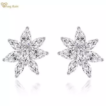 Wong Rain Solid 925 Стерлинговое серебро 3 * 5 мм Маркиза Огранка AAAAA Цирконы Драгоценные камни Ушные шпильки Серьги Свадебная помолвка Изысканные украшения