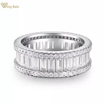 Wong Rain Solid из стерлингового серебра 925 пробы изумрудной огранки с цирконами AAAAA, кольцо для пары, ювелирное кольцо для женщин, подарки, обручальное кольцо