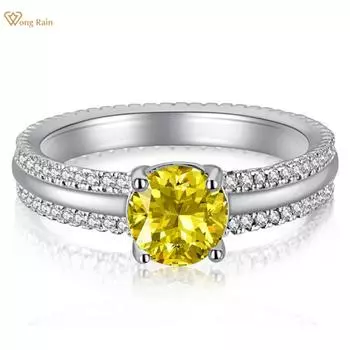 Wong Rain Solid из стерлингового серебра 925 пробы круглой огранки 6,5 мм AAAAA цирконы с драгоценными камнями кольцо свадебное обручальное ювелирное украшение для женщин подарок