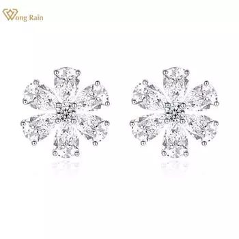 Wong Rain Solid из стерлингового серебра 925 пробы с цветами AAAAA цирконы драгоценный камень романтические серьги-гвоздики ювелирные изделия подарки