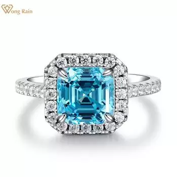 Wong Rain Solid из стерлингового серебра 925 пробы Asscher Cut 7*7 мм AAAAA цирконы драгоценный камень свадебное обручальное ювелирное женское кольцо