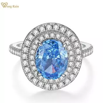 Wong Rain Solid, стерлинговое серебро 925 пробы, дробленый лед, 4 карата, овальный циркон AAAAA, драгоценный камень, свадебное обручальное ювелирное кольцо для женщин, рождественские подарки