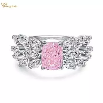 Wong Rain Solid, стерлинговое серебро 925 пробы, сияющая огранка, 2CT AAAAA, цирконы, драгоценный камень, свадебное, помолвочное, романтическое женское кольцо, ювелирные изделия, подарок