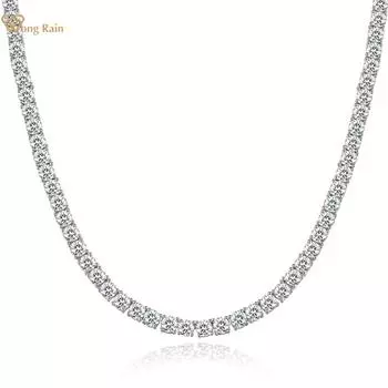 Wong Rain, стерлинговое серебро 925 пробы, 5 мм, AAAAA, цирконы, драгоценный камень, теннисная цепочка, ожерелье, свадебная вечеринка, ювелирные изделия для женщин, подарок на годовщину